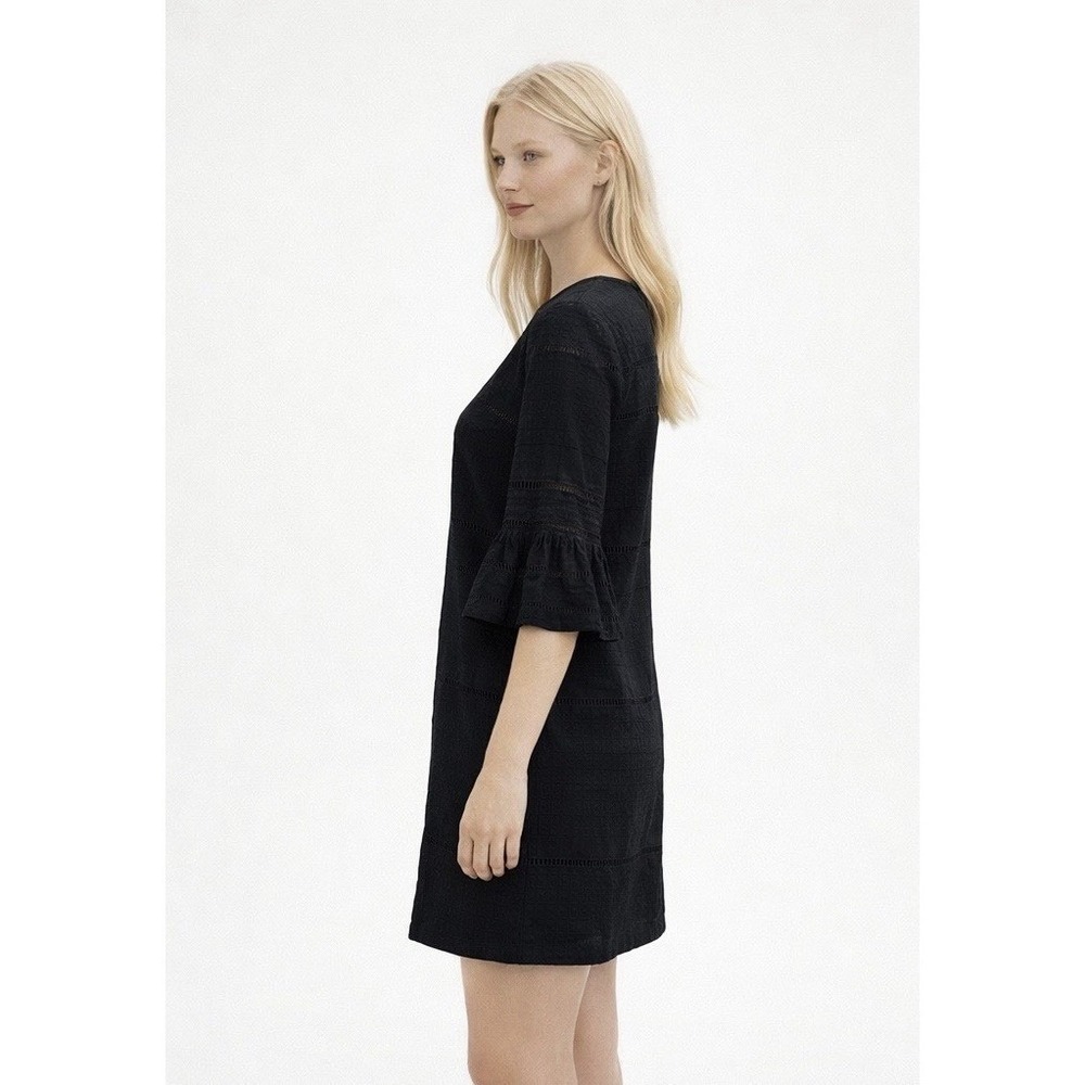 J CREW Women's Black Cotton Eyelet Ruffle Sleeve Dress Size 4 - Picture 2 of 8